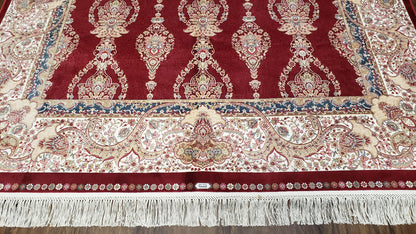 Dark Red Silk Carpet 5.3 x 7.6 ft, 5x8 Silk Rug, New Turkish Silk Carpet, Mint Condition, Beige & Red Area Rug, Bamboo Silk, High Quality - Nuvé