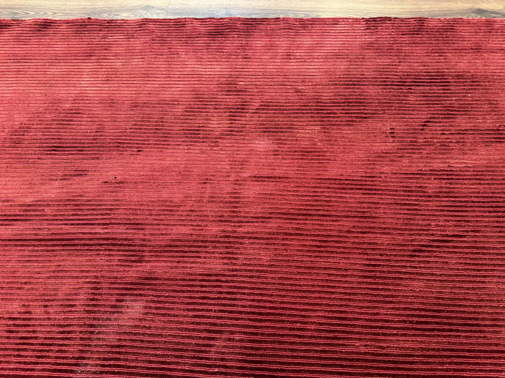 Modern Tibetan Rug 8x10, Red, Stripes, Handmade Wool Thick Pile Carpet - Nuvé