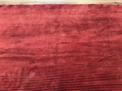 Modern Tibetan Rug 8x10, Red, Stripes, Handmade Wool Thick Pile Carpet - Nuvé