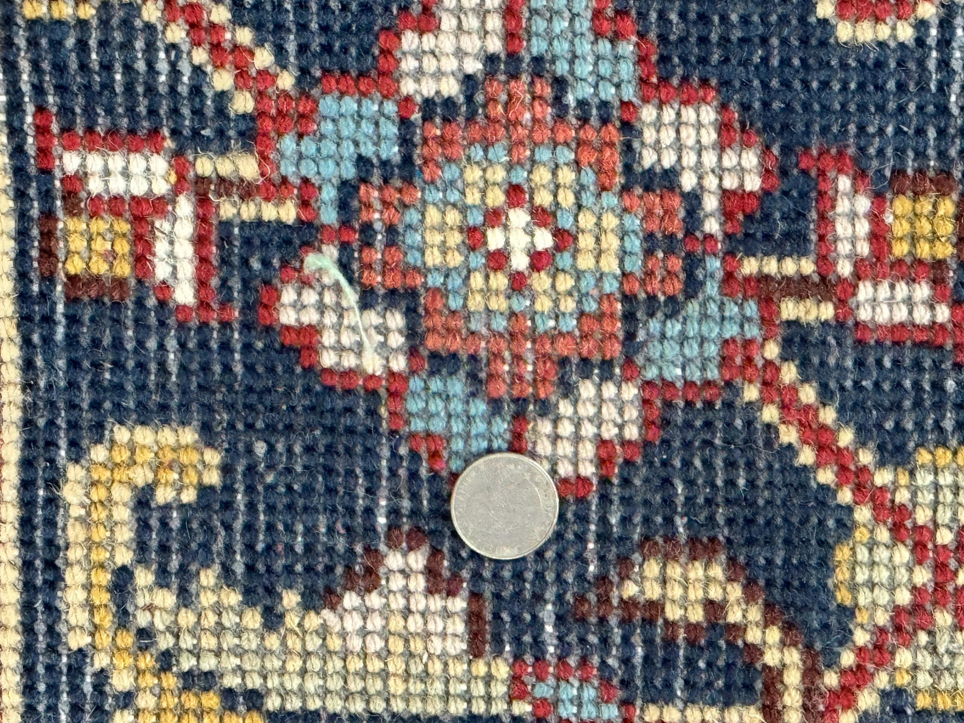 Indo Heriz Rug 8x10, Red and Navy Blue, Allover Pattern, Wool Handmade Carpet - Nuvé