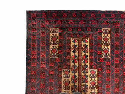 3 X 3.5 New Vintage Handmade Wool Rug Tribal Turkoman Balouch Red Prayer Rug - Nuvé