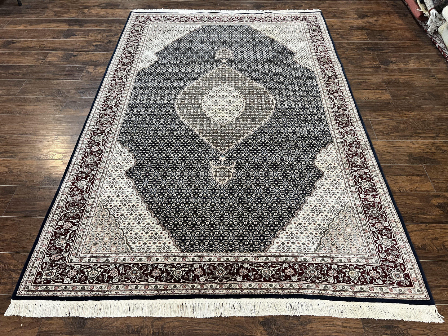 Sino Persian Rug 6x9, Herati Pattern, Vintage Handmade Hand Knotted Wool Oriental Carpet, Fine 6 x 9 Rug, Traditional Rug, Dark Blue Rug - Nuvé