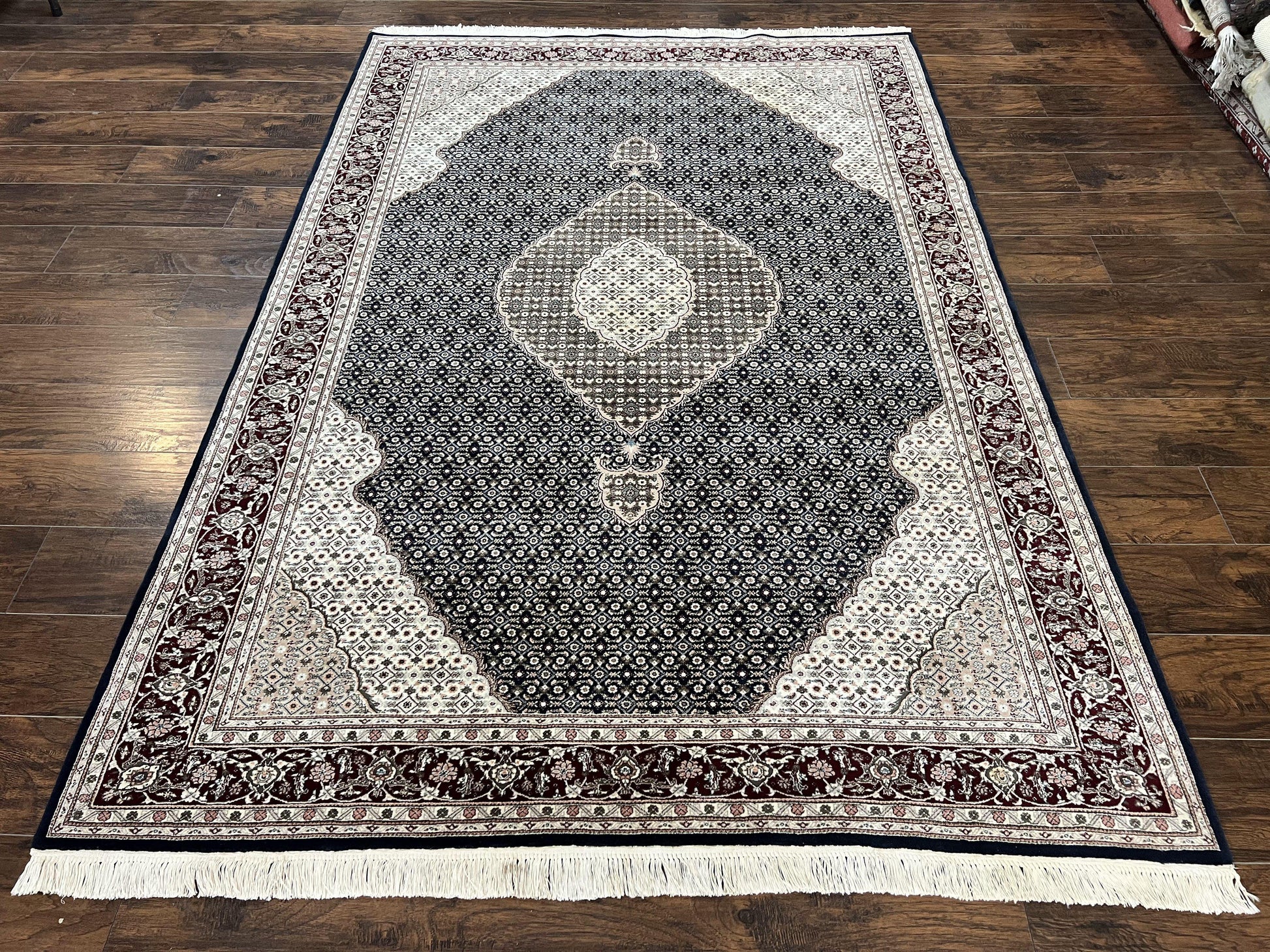 Sino Persian Rug 6x9, Herati Pattern, Vintage Handmade Hand Knotted Wool Oriental Carpet, Fine 6 x 9 Rug, Traditional Rug, Dark Blue Rug - Nuvé