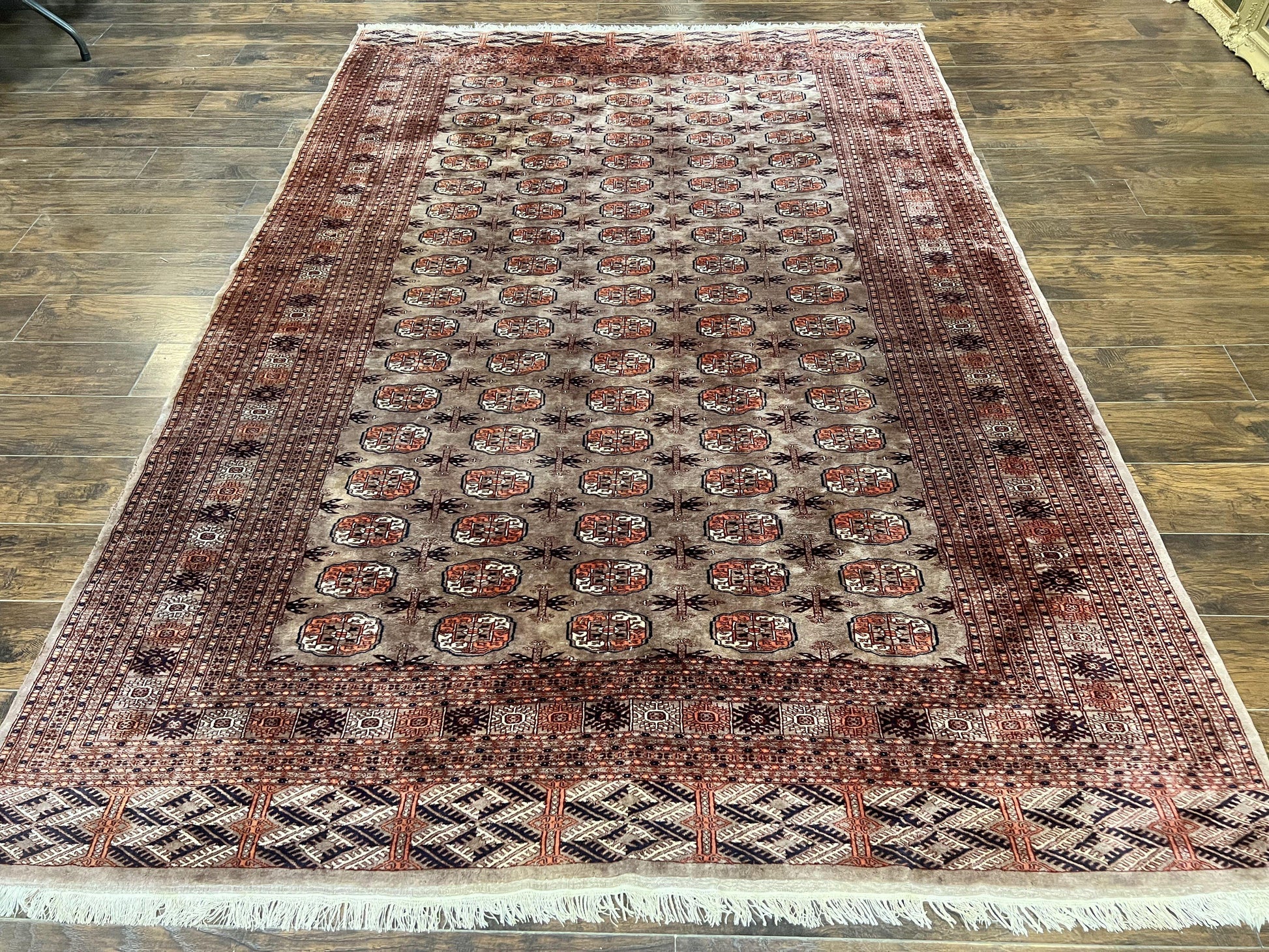 Pakistani Bokhara Turkoman Rug 7x10, Handmade Vintage Wool Carpet, Brown-Red - Nuvé