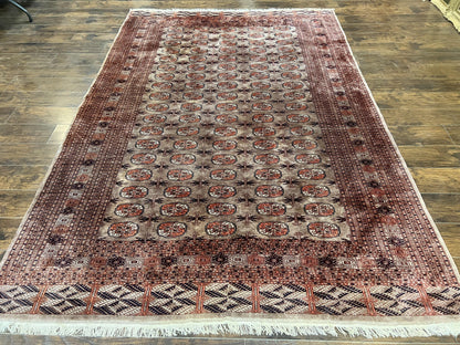 Pakistani Bokhara Turkoman Rug 7x10, Handmade Vintage Wool Carpet, Brown-Red - Nuvé
