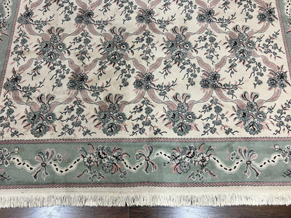 Belgium Power Loomed Rug 8x11, Ivory and Green, Wool Carpet, Floral - Nuvé