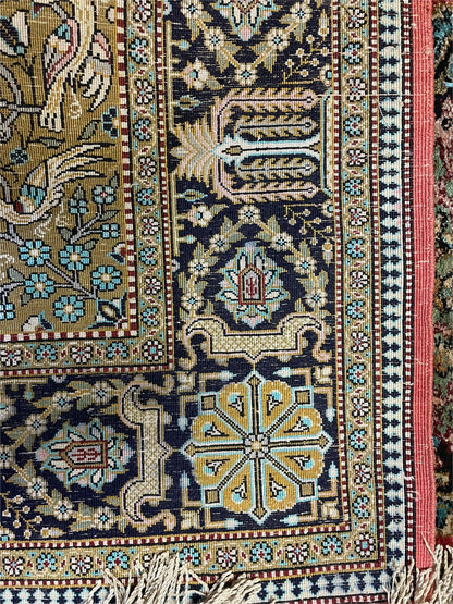 Persian Qum Silk Rug 3.8 x 5.6, Silk on Silk, Animal Pictorials, Fine 330 KPSI - Nuvé