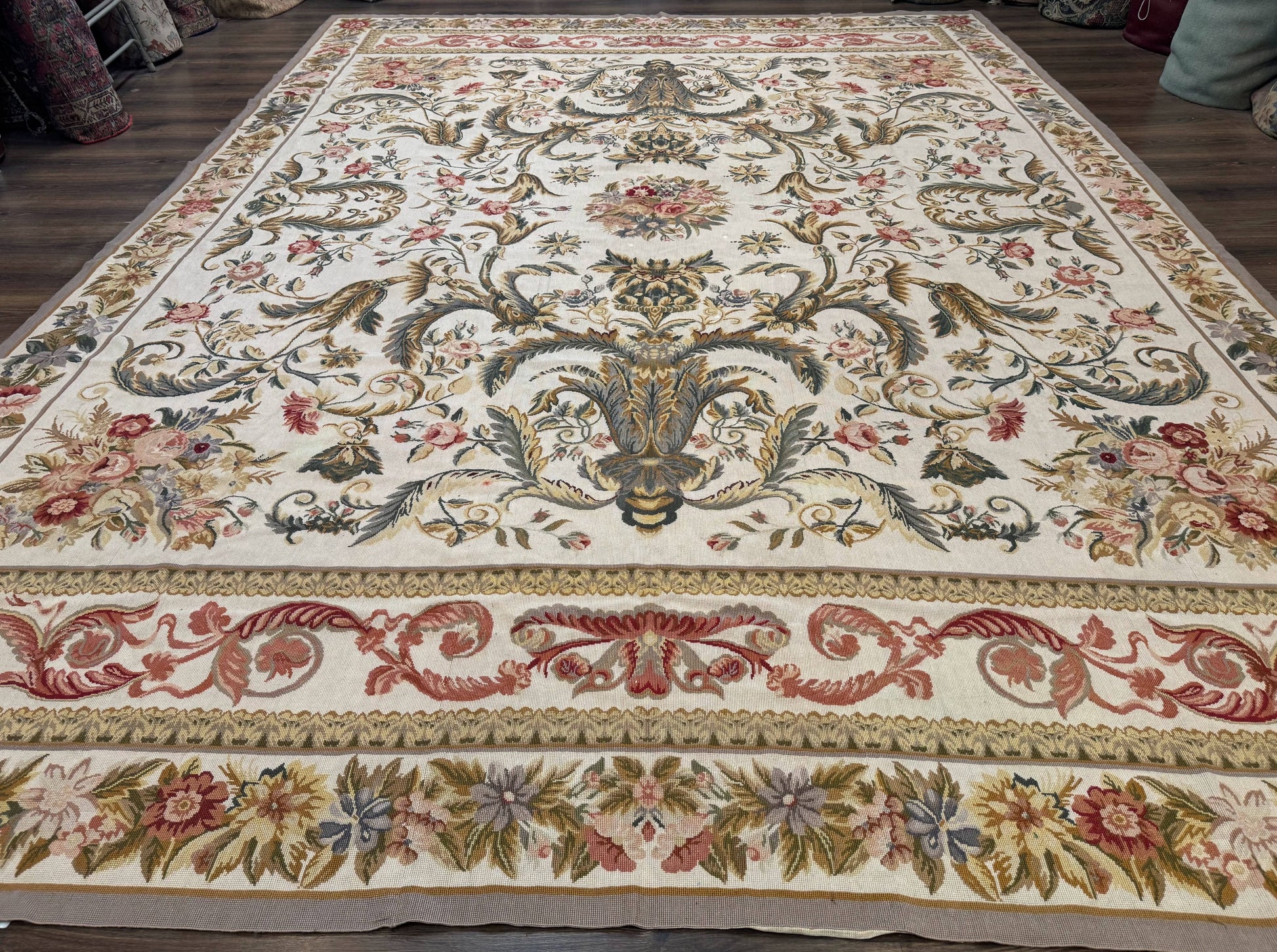 Aubusson Needlepoint Rug 10x14, Elegant European French Carpet, Vintage Carpet - Nuvé