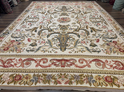 Aubusson Needlepoint Rug 10x14, Elegant European French Carpet, Vintage Carpet - Nuvé