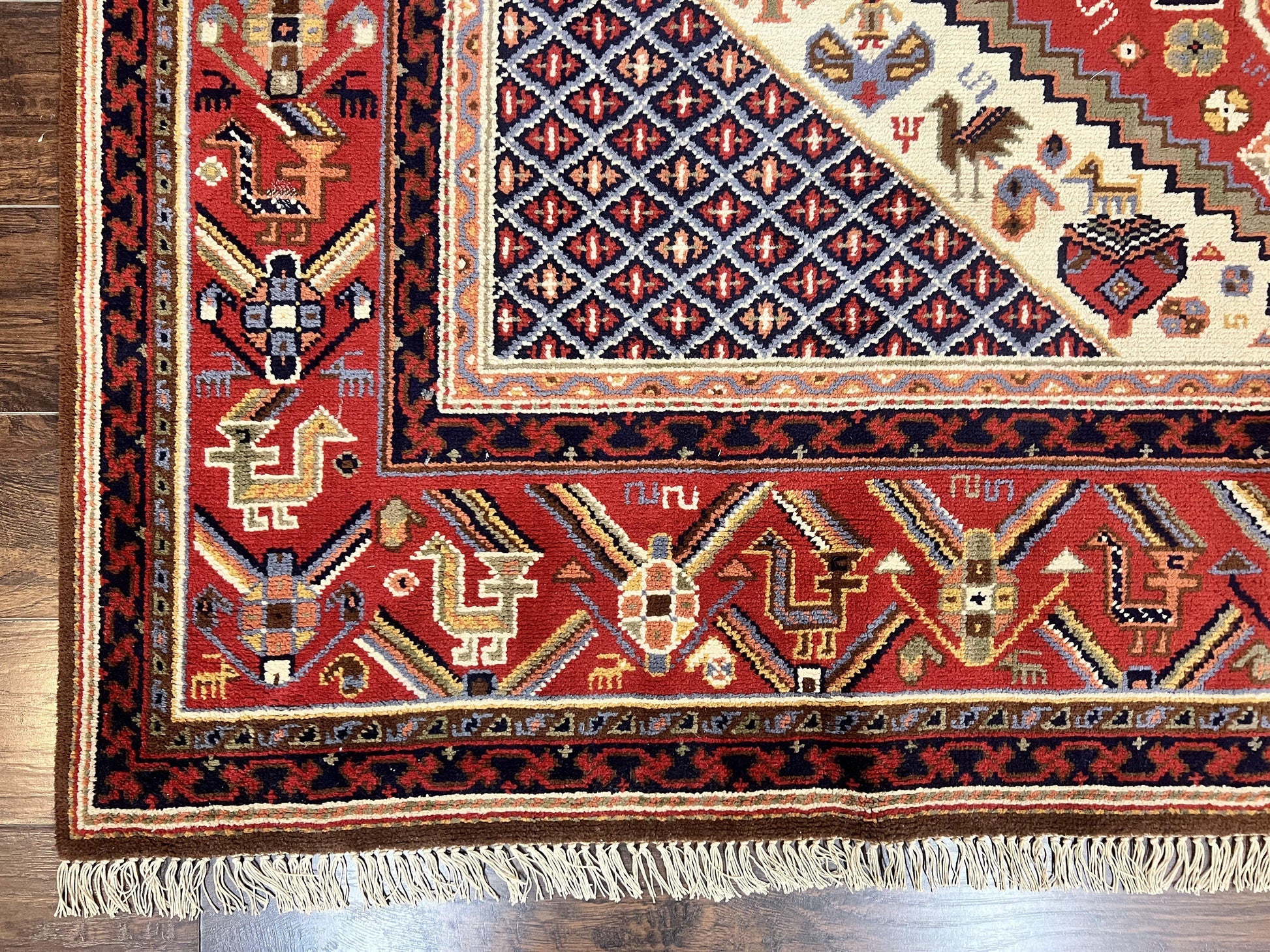 Belgium Power Loomed Rug 8x12, Geometric Medallions Persian Tribal Pattern, Vintage Wool Carpet, Ivory Red Blue - Nuvé