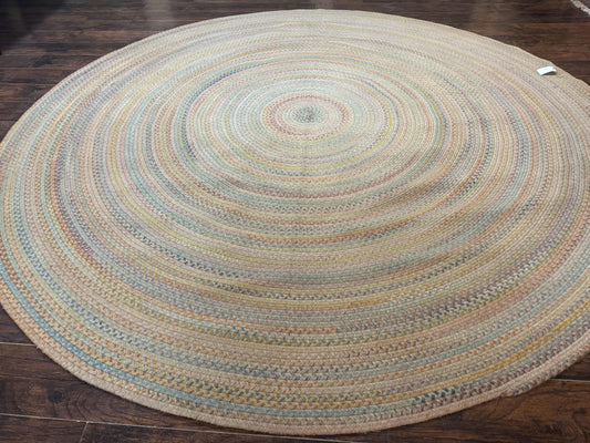Large American Round Braided Rug 10x10, Multicolor, Vintage, Mid Century, Hand Braided - Nuvé