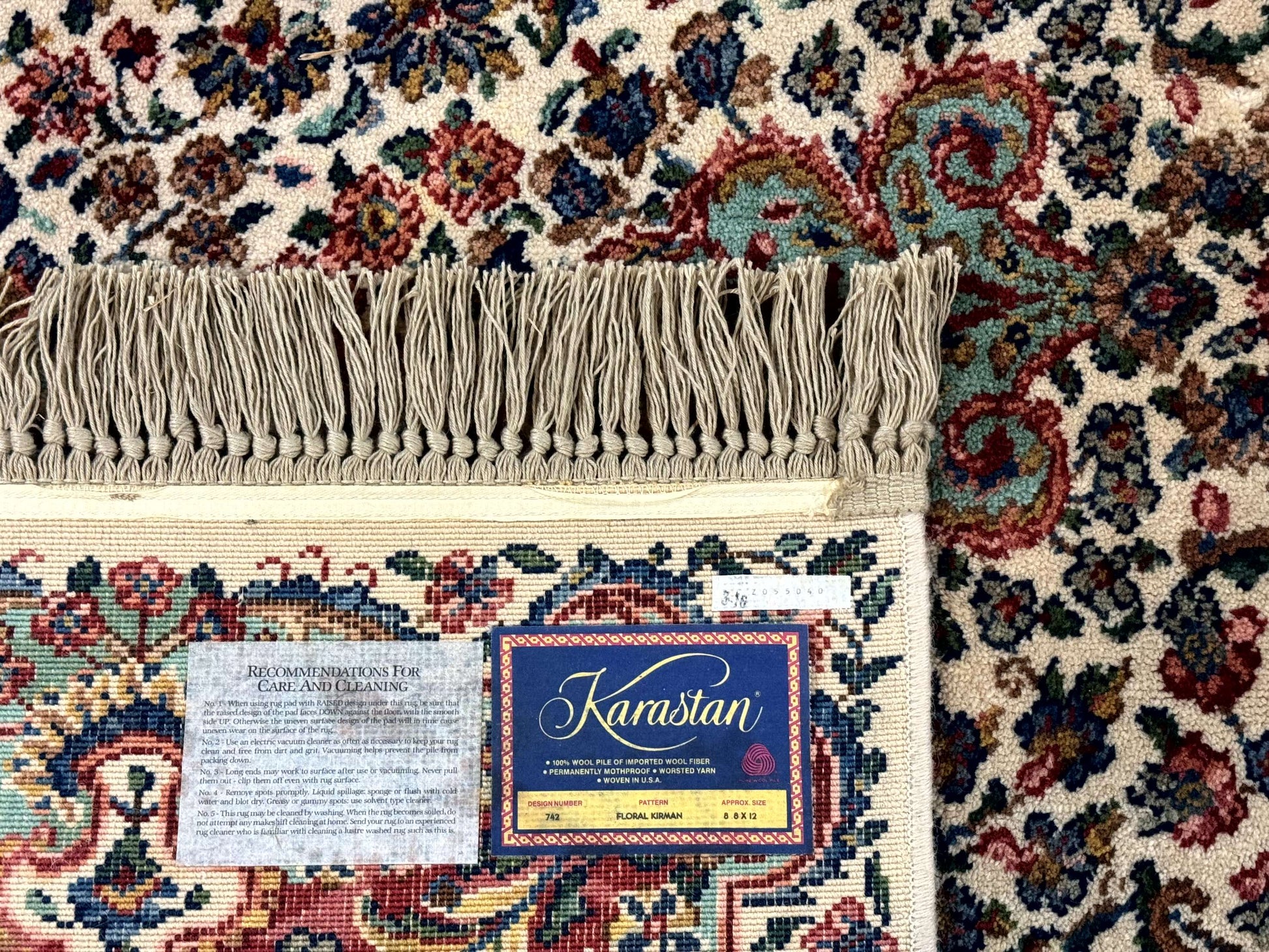 Karastan Rug #742 Floral Kirman 8.8 x 12, Wool Pile, Vintage Original Series, Rare - Nuvé