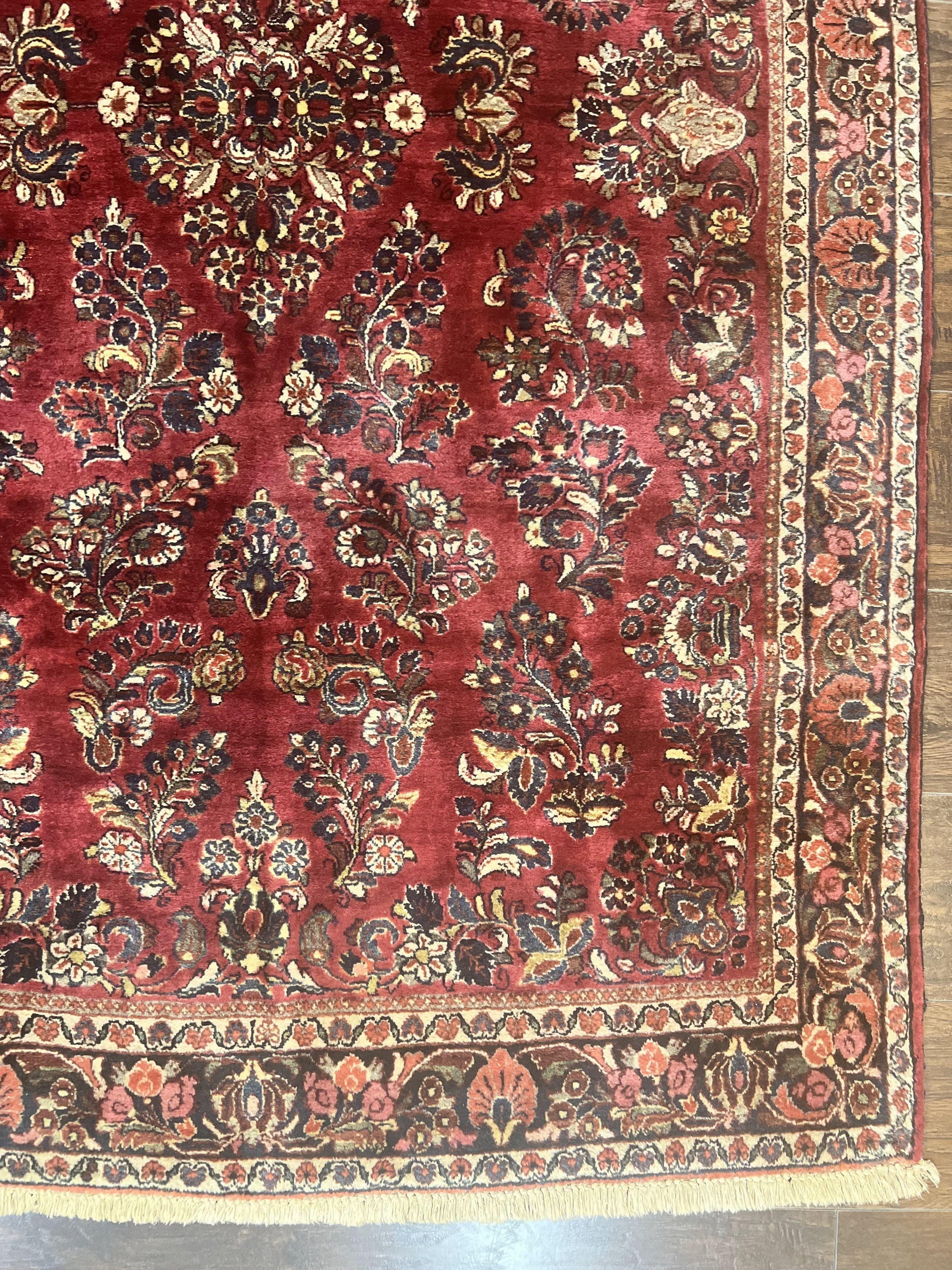 Antique Persian Sarouk Rug 4x7, Hand Knotted Wool Red Persian Carpet, Floral - Nuvé