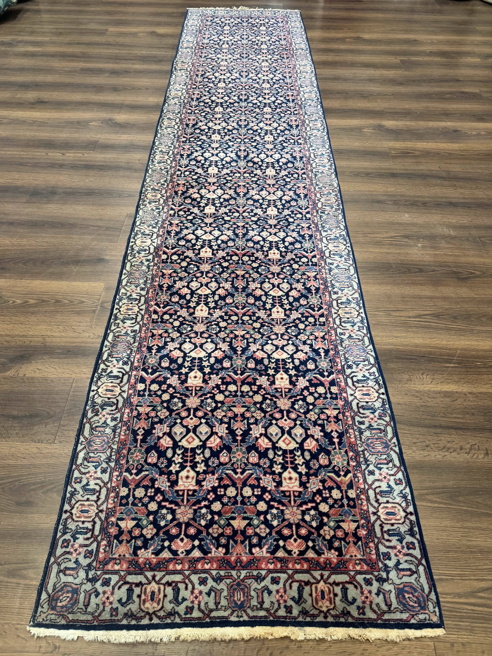 Indo Persian Runner Rug 2.8 x 12, Navy Blue, Floral, Fine 270 KPSI - Nuvé