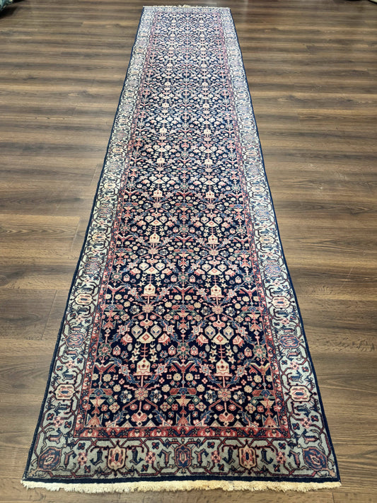 Indo Persian Runner Rug 2.8 x 12, Navy Blue, Floral, Fine 270 KPSI - Nuvé