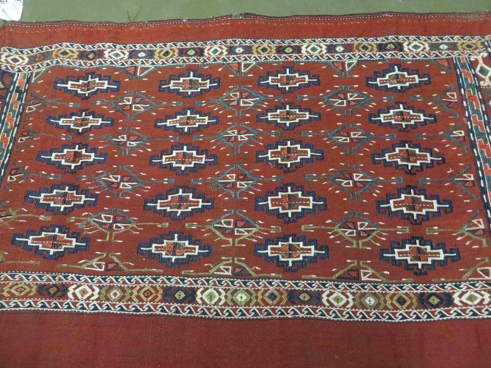 45" X 32" Antique Handmade Bokhara Turkoman Yomud Chuval Wool Rug Soumak NICE - Nuvé