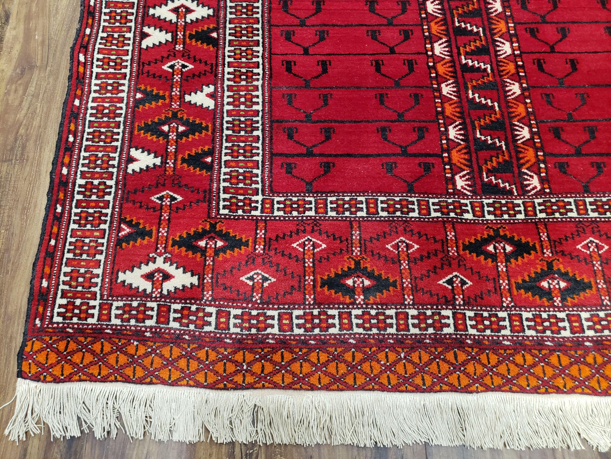 Antique Persian Turkoman Rug 4x5, Hatchli Tekkeh Ersari Red Tribal Rug, Handmade Wool Oriental Carpet, Four Seasons Rug - Nuvé