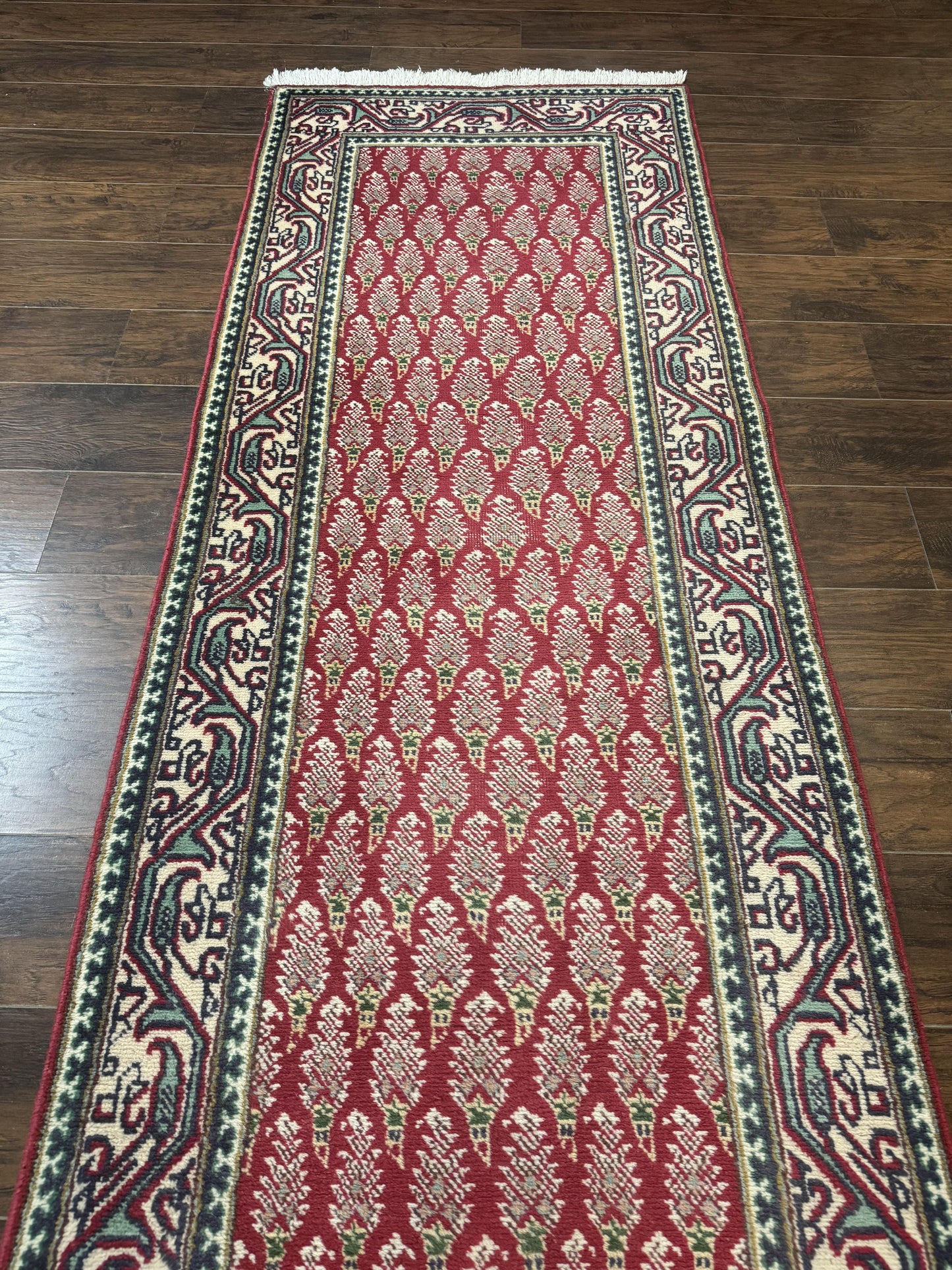 Persian Tabriz Runner Rug 3x16, Paisley Boteh Design, Red and Cream, Rug for Hallway, 16ft Wool Runner - Nuvé