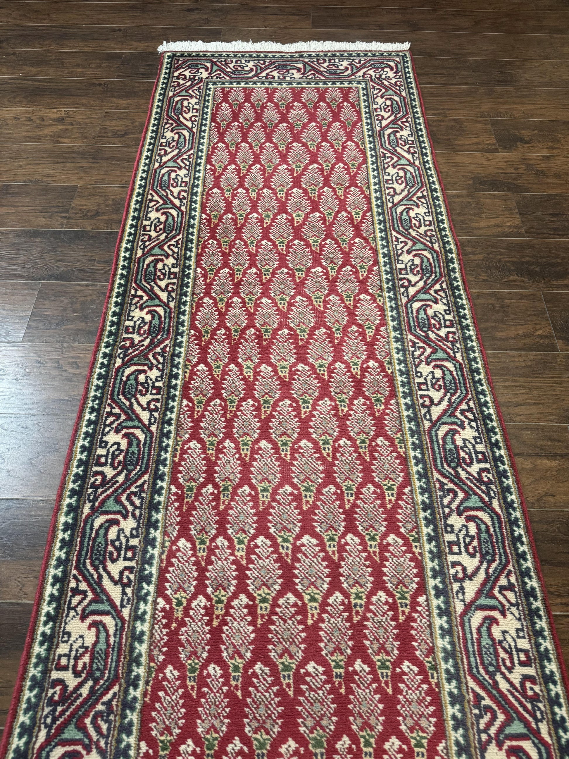 Persian Tabriz Runner Rug 3x16, Paisley Boteh Design, Red and Cream, Rug for Hallway, 16ft Wool Runner - Nuvé