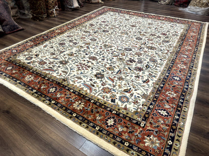 Indo Persian Rug 9x12, Ivory and Red, Traditional Wool Oriental Carpet - Nuvé