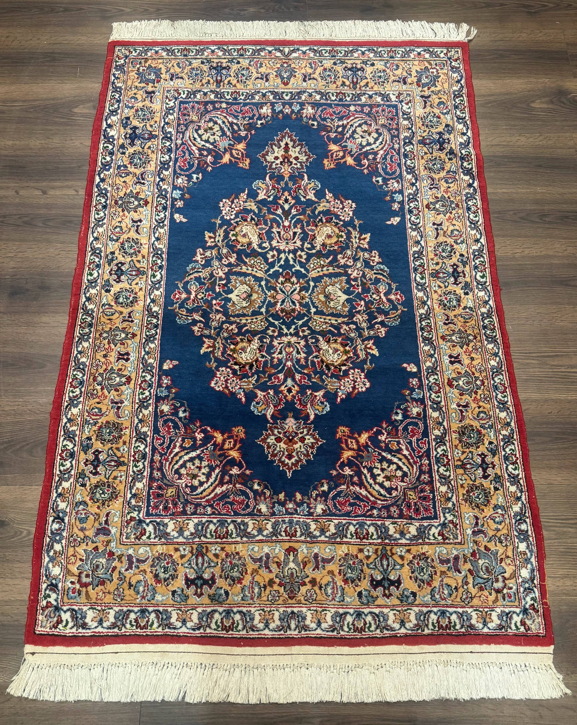 Blue Persian Qum Rug 3.6 x 5, Floral Medallion, Fine 310 KPSI - Nuvé