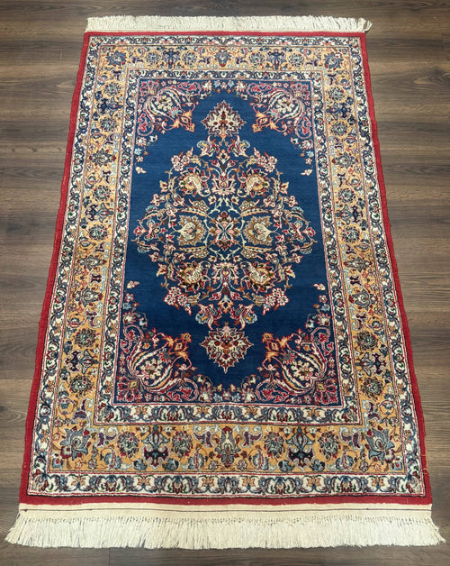 Blue Persian Qum Rug 3.6 x 5, Floral Medallion, Fine 310 KPSI - Nuvé