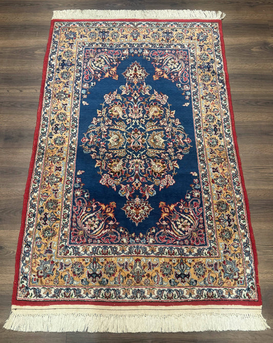 Blue Persian Qum Rug 3.6 x 5, Floral Medallion, Fine 310 KPSI - Nuvé