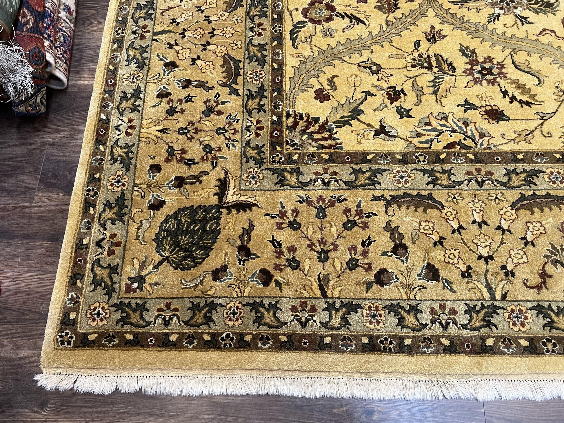 Indo Persian Mahal Rug 10x14, Wool Hand Knotted Oriental Carpet, Cream Floral Allover, Vintage Area Rug 10 x 14, Traditional Rug, Handmade - Nuvé