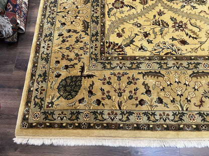 Indo Persian Mahal Rug 10x14, Wool Hand Knotted Oriental Carpet, Cream Floral Allover, Vintage Area Rug 10 x 14, Traditional Rug, Handmade - Nuvé