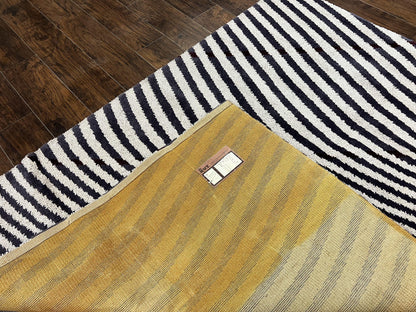Vintage Zebra Stripes Shag Rug 5.7 x 7.4, Black and White, Retro, Wool