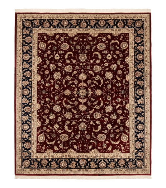 Maroon Persian Area Rug 8x10, Floral Allover, Pak Persian, Wool and Silk Highlights, Traditional Oriental Carpet