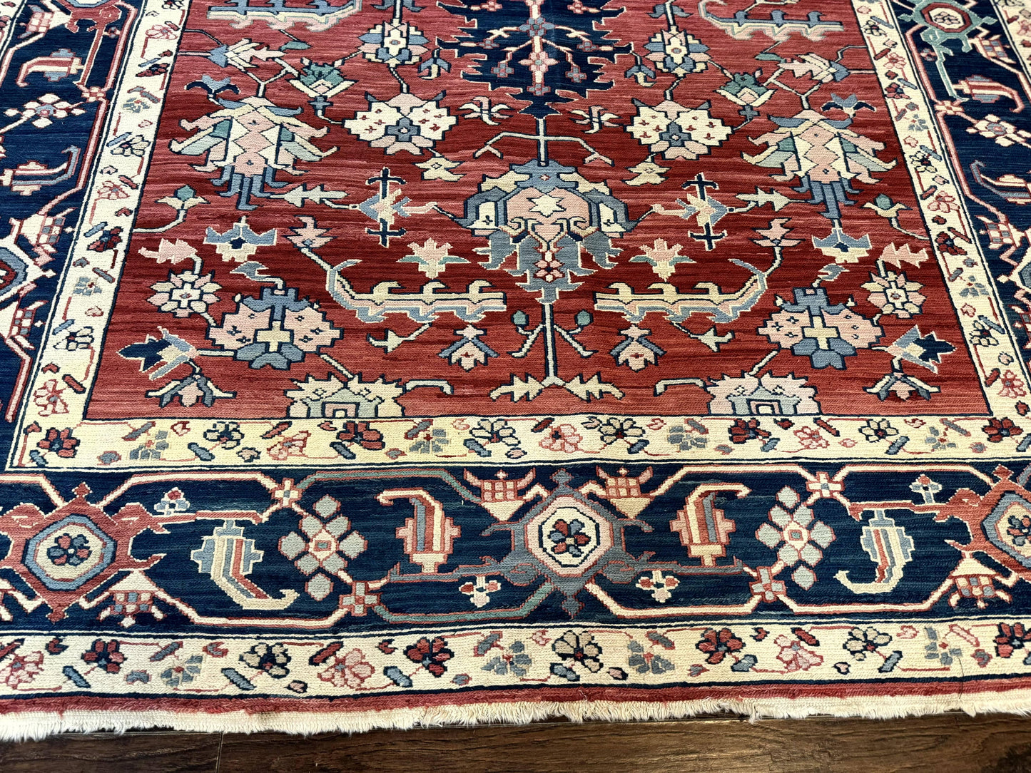 Turkish Flatweave Rug 6x9, Heriz Design, Red and Blue - Nuvé