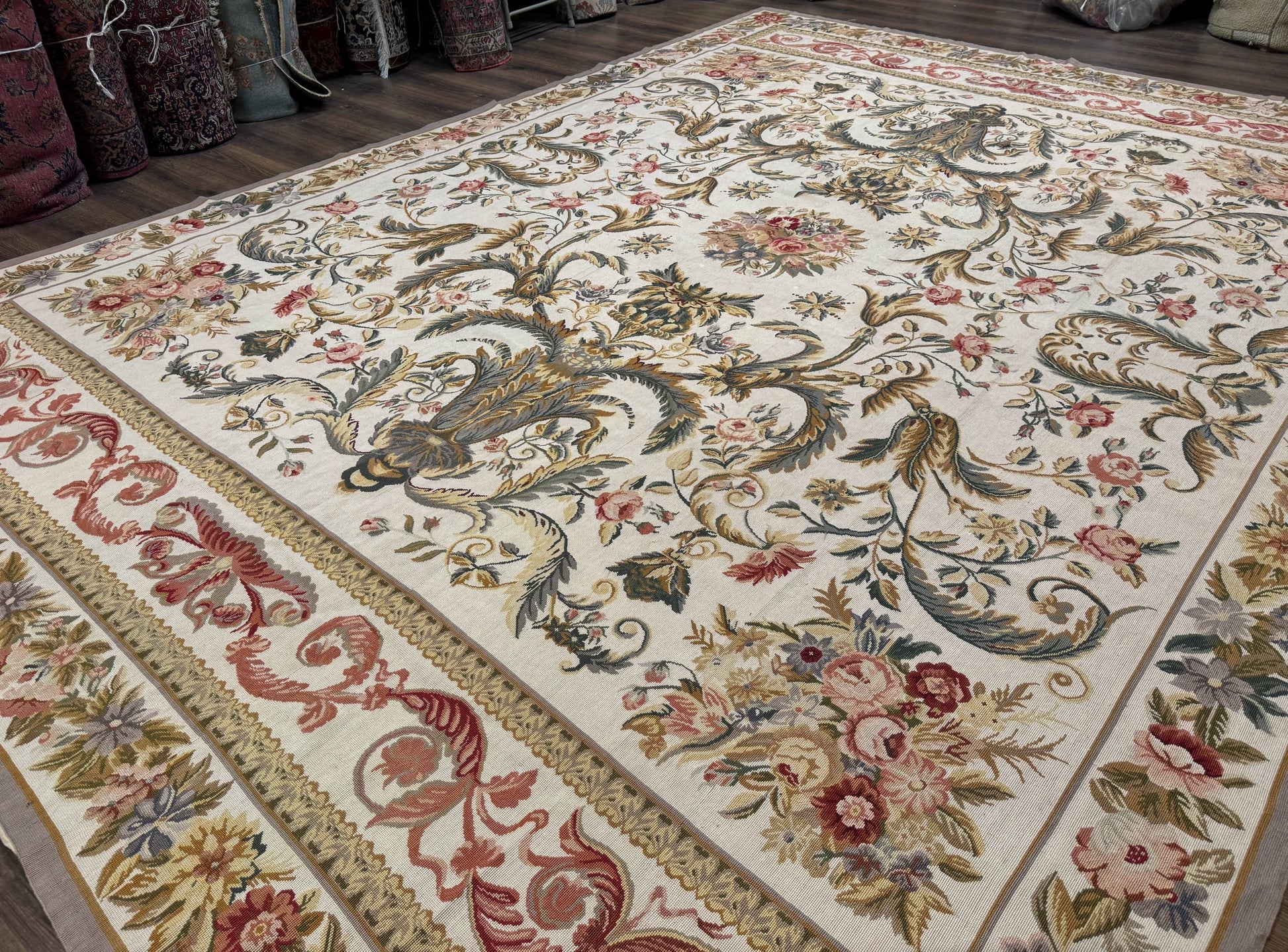 Aubusson Needlepoint Rug 10x14, Elegant European French Carpet, Vintage Carpet - Nuvé
