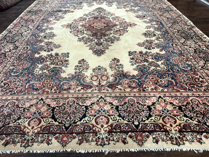 Persian Sarouk Rug 9x12, Ivory & Blue, Semi Open Field - Nuvé