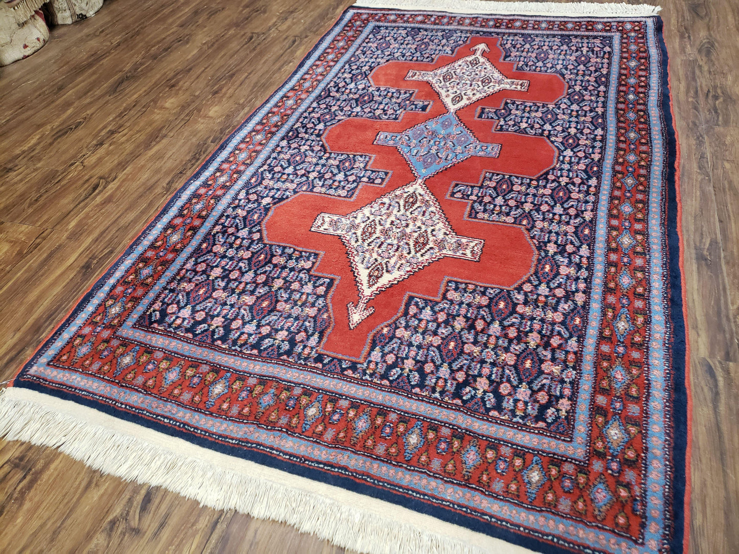 4x6 Western Kurdistan Kurdish Carpet Senneh Wool Area Rug Veg Dyes Red Blue Nice - Nuvé