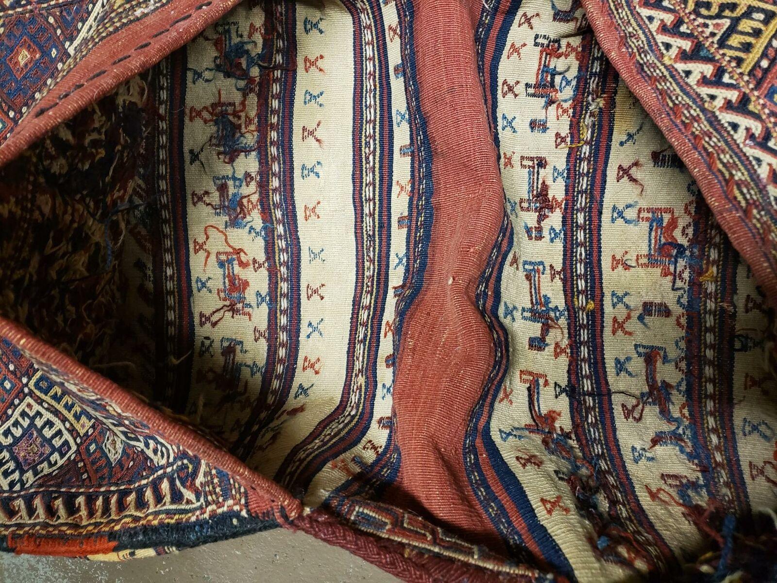 26" X 56" Antique Handmade Authentic Tribal Wool Rug Double Bag Tobreh - Nuvé