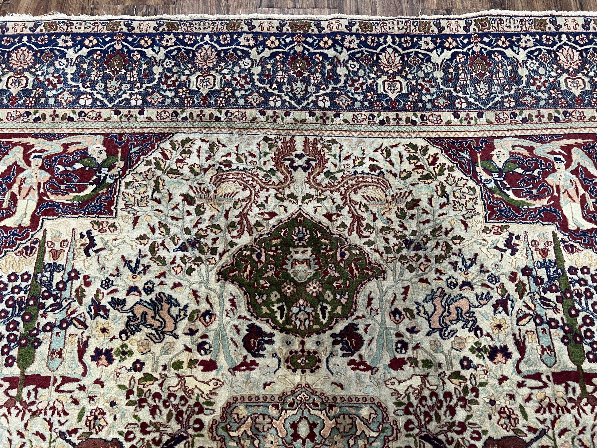 Rare Antique Indian Agra Rug, Early 20th Century Indian Carpet, Animal and Angel Motifs, Hunting Scene, Collectible Oriental Carpet, Wow - Nuvé