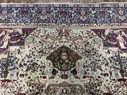 Rare Antique Indian Agra Rug, Early 20th Century Indian Carpet, Animal and Angel Motifs, Hunting Scene, Collectible Oriental Carpet, Wow - Nuvé
