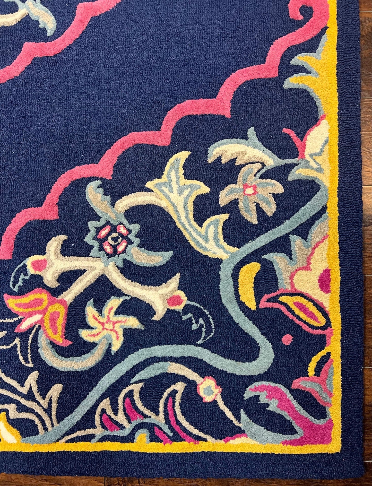 Safavieh Rug 8x10 Belagio Collection, Navy Blue Pink Yellow, Power-Loomed Wool Carpet, Floral Area Rug, Modern Rug, Room Sized 8 x 10 ft Rug - Nuvé