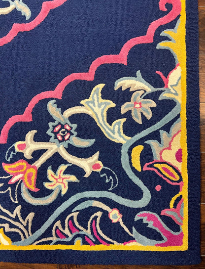 Safavieh Rug 8x10 Belagio Collection, Navy Blue Pink Yellow, Power-Loomed Wool Carpet, Floral Area Rug, Modern Rug, Room Sized 8 x 10 ft Rug - Nuvé