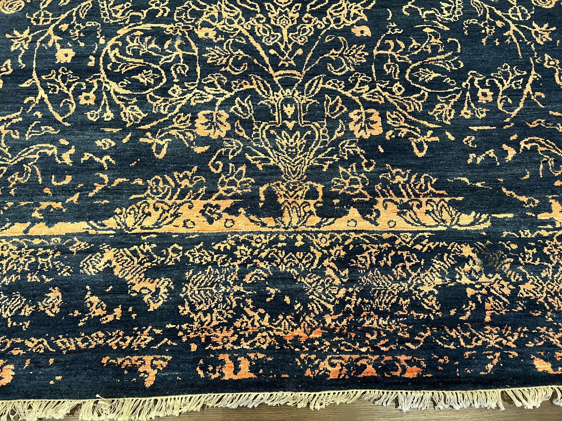 Area Rug 8x10 High Quality Handmade Oriental Carpet, Modern Contemporary Rug, Rug for Living Room, Wool Rug, Blue and Gold, Pakistani Rug - Nuvé