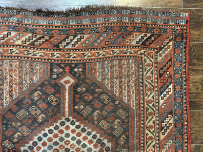 Antique Persian Shiraz Rug 5x8, Khamseh Tribal Wool 1920s Carpet, Navy Blue - Nuvé