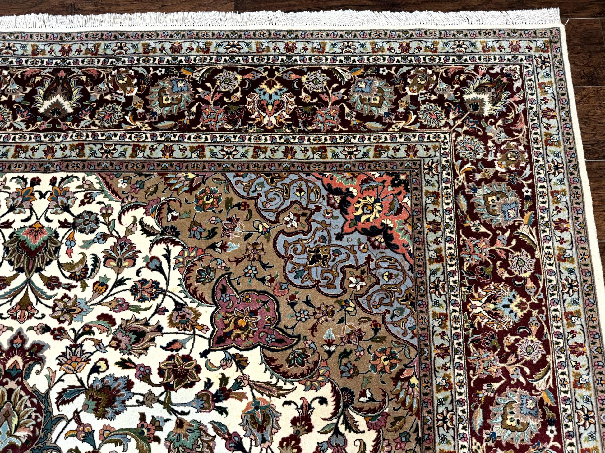 Persian Tabriz Rug 8x11, Floral Medallion Traditional Area Rug, Fine 300 KPSI, Ivory Maroon - Nuvé