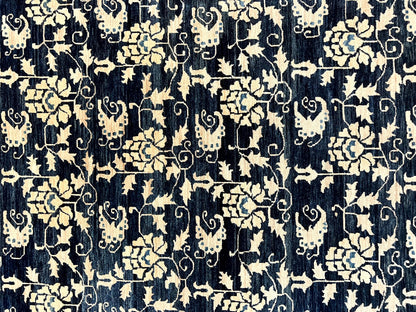Sino Persian Rug 6x9, Hand Knotted Wool Carpet, Floral Allover, Blue Cream-Tan - Nuvé