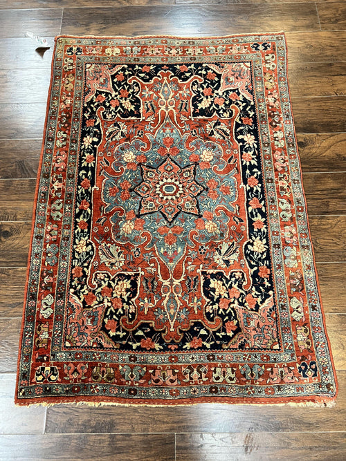 Antique Persian Bidjar Rug 4x5, Red and Blue, Hand Knotted Wool Carpet - Nuvé