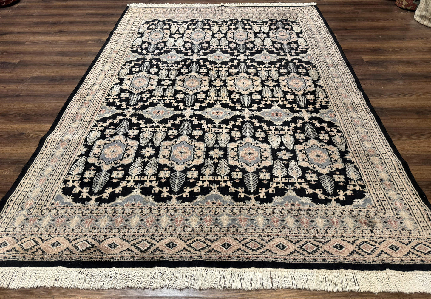 Turkoman Bokhara Rug 6x9, Pakistani Carpet, Black, Hand Knotted - Nuvé