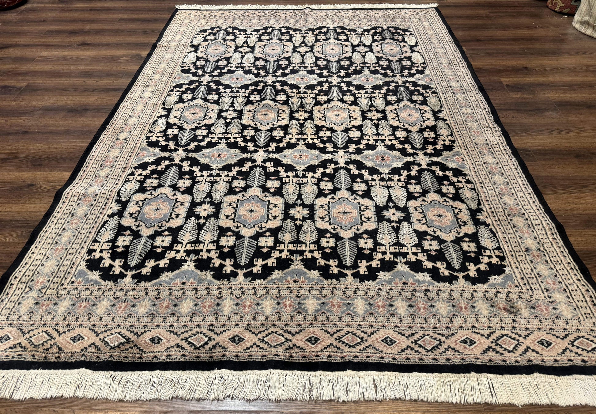 Turkoman Bokhara Rug 6x9, Pakistani Carpet, Black, Hand Knotted - Nuvé