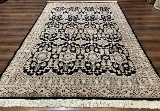 Turkoman Bokhara Rug 6x9, Pakistani Carpet, Black, Hand Knotted - Nuvé