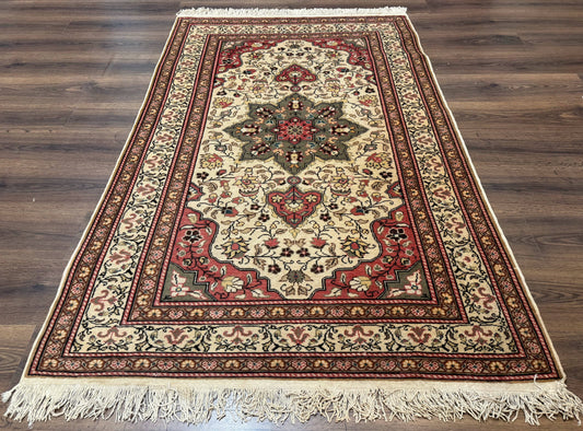 Turkish Sivas Rug 4x6, Floral Medallion, Beige Pink-Red Green, Handmade - Nuvé