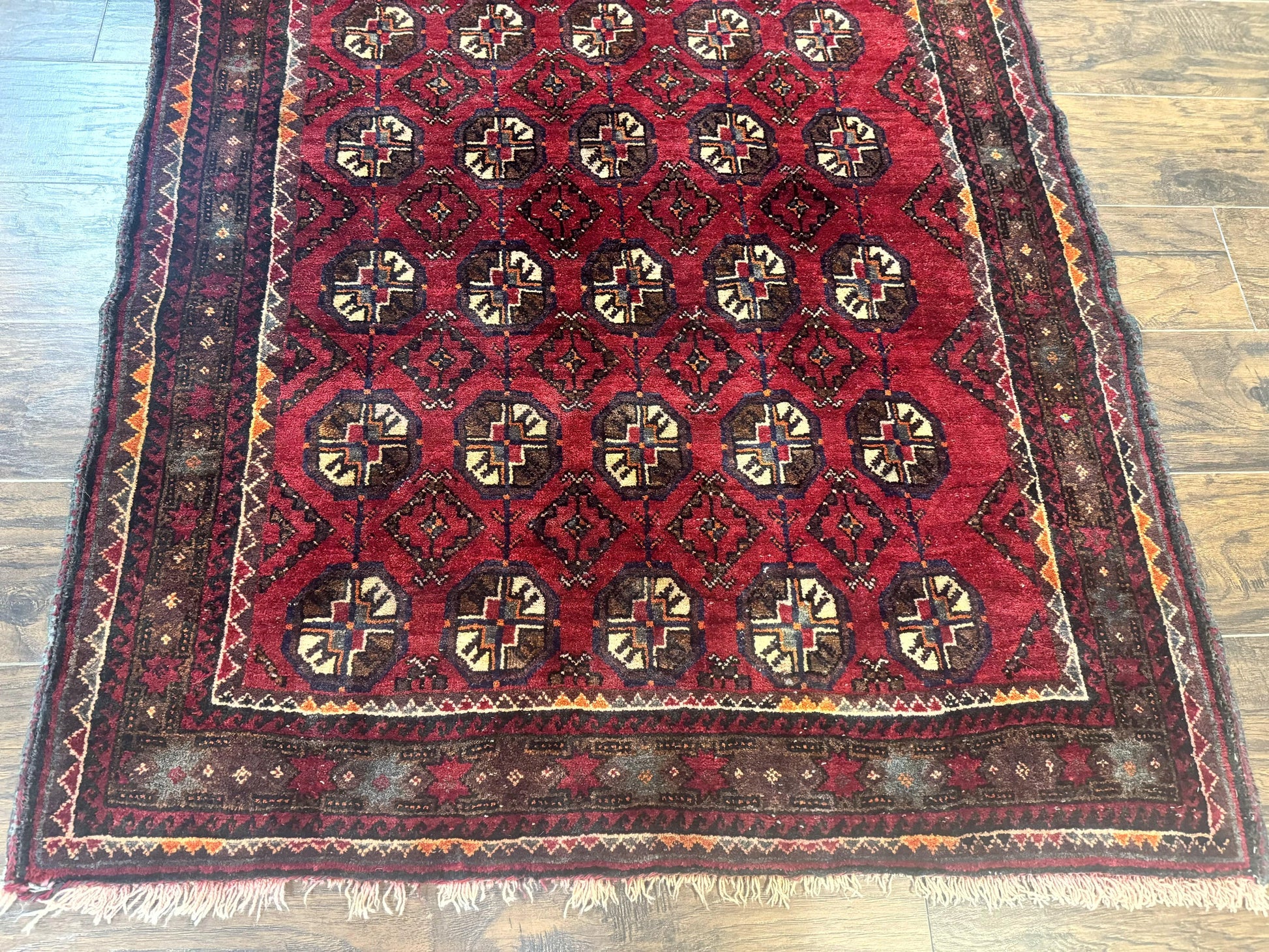 Persian Turkoman Tribal Rug 4x8, Handmade Vintage Wool Carpet, Red, Bohemian Rug - Nuvé